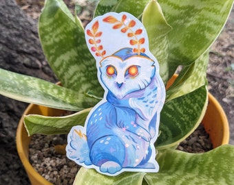 Holografische vinylsticker blauwe Owlbunny