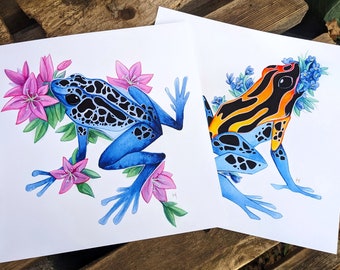 Poison Dart Frog & Flowers Prints