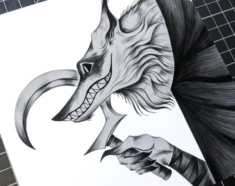 Death Wolf Ballpoint Illustration Print