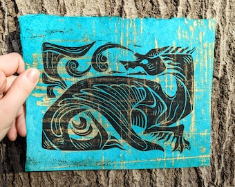 Sea Wyvern |  Original Linocut Block Print