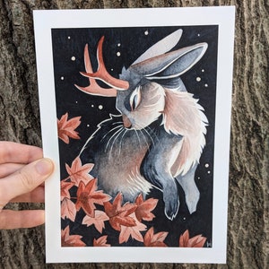 Autumnal Jackalope Watercolor Art Print