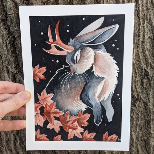 Autumnal Jackalope Watercolor Art Print