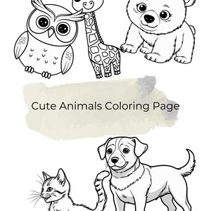 Cute Animals Coloring Pages- 10 Printable Pages For Kids, Toddler Activity Book, Instant Download PDF
