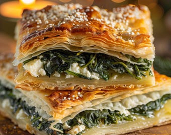 Spinach and Feta Puff Pastry Squares Recipe: Easy Holiday Appetizer (Digital Download PDF)