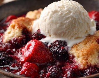 Triple Berry Cobbler Recipe PDF: Easy Juicy Mixed Berry Dessert (Digital Download)