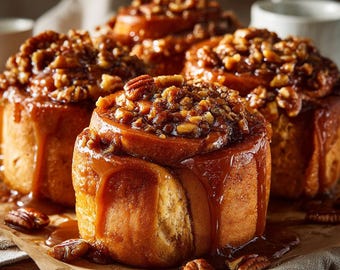 Caramel Pecan Sticky Buns Recipe: Printable Homemade Dessert (PDF Download)