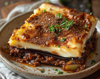 Authentic Greek Moussaka Recipe: Layered Eggplant & Béchamel (Digital Download PDF)