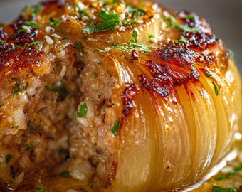 Ricetta delle cipolle ripiene alla greca: stile Gemista mediterraneo (download digitale PDF)