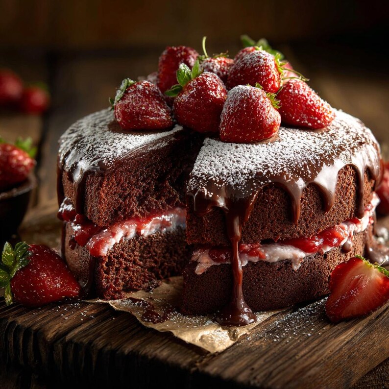 チョコレートストロベリーケーキのレシピ：印刷可能なベーキングガイド（デジタルダウンロードPDF） 画像 3