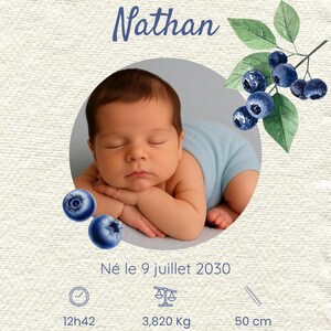 Faire-part de naissance numérique personnalisable – Thème myrtilles