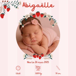 Annuncio di nascita digitale personalizzabile – Tema Fragola