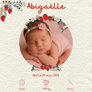 Anuncio de nacimiento digital personalizable – Tema fresa