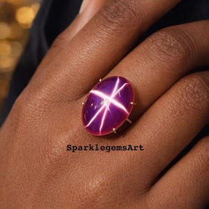 Oval Star Ruby Statement Ring, Sterling Silver Astrology Gemstone Jewelry