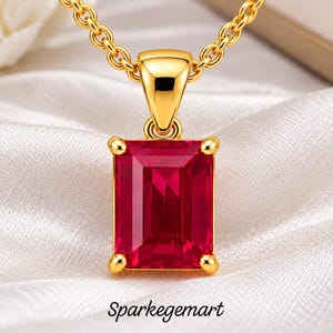 30ct Natural Burma Ruby Baguette Cut Pendant, 925 Sterling Silver Red Ruby Gemstone Jewelry, Statement Pendant