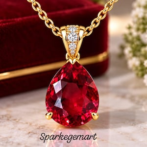 70ct+ Natural Burma Ruby Pear Cut 925 Sterling Silver Pendant Large Red Ruby Statement Gemstone Jewelry