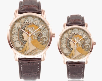 Alphonse Mucha "Zodiaque" Art Nouveau Watch, Leather Band