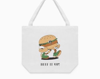 Beef It Up Cartoon Burger Canvas Tote Bag
