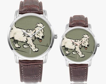 Cecil Aldin "The White Puppy Book" Quartz Watch, Leather Band