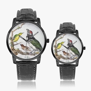 Aert Schouman &quot;Four Different Birds on a Branch&quot; Wide Type Quartz Watch, art watch, couple watch