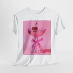 Y2K Pink Sparkle Cocktail Graphic Tee - Girly Retro T-Shirt