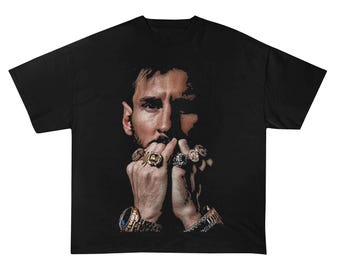 Camiseta vintage de Lionel Messi: diseño vintage de fútbol argentino, con anillos de campeón.