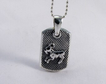 Dog Tag with Aries Zodiac Sign - Solid 925 Sterling Silver