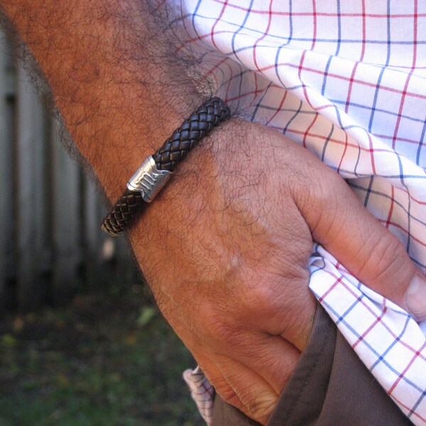 Bracelet du zodiaque - SCORPION - Bracelet en argent et cordon de cuir tressé