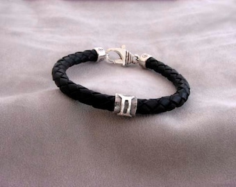 GEMINI - Silver and  Braided Leather Bracelet
