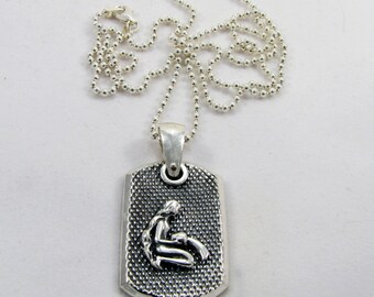 Father's Day - Dog Tag with Aquarius Zodiac Sign - Solid 925 Sterling Silver