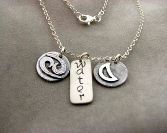 CANCER Sign with Element WATER and Ruling Planet MOON. Silver Necklace