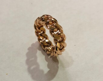 14K SOLID YELLOW GOLD Cuban Curb Link Ring ~ Size 6 1/2" ~ 14.7 Grams ~
