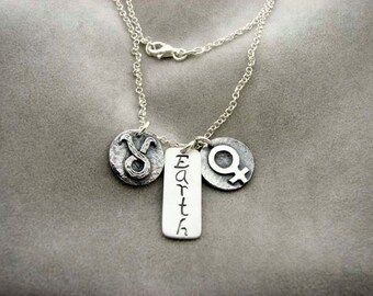 TAURUS Sign with Element EARTH and Ruling Planet VENUS. Silver Necklace