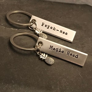 Hand stamped “Psych-man and Magic Head” psych inspired keychain set