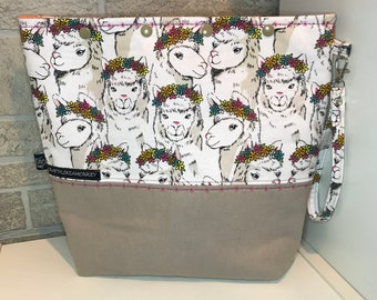 CHOOSE SIZE Alpaca Zipper Pouch Adorable Llama Knitting Project Bag Cute Camera Bag