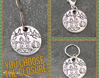 Hand stamped Jackalope cutie stitch marker