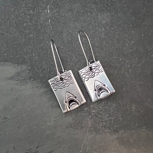 Shark under water hand stamped earrings