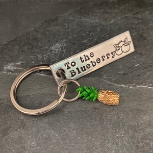 Hand stamped &quot;To the Blueberry&quot; Psych inspired keychain with pineapple charm