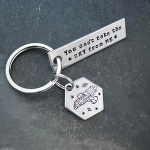 Hand stamped "You can't take the sky from me" Firefly inspired keychain with hand stamped Serenity charm