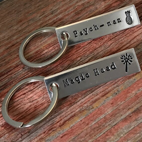 Hand stamped Psych man and Magic Head psych inspired keychain set