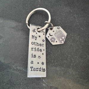 Dr Who inspired &quot;My other ride...&quot; hand stamped keychain