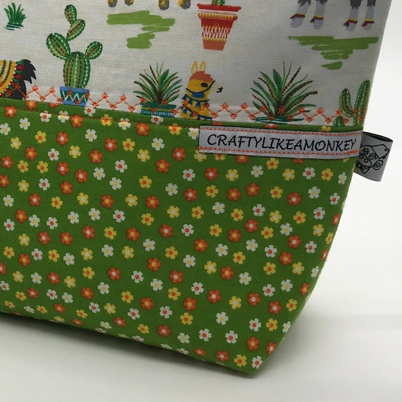 Llama Alpaca print large knitting project snap top pouch with flat bottom ready to ship