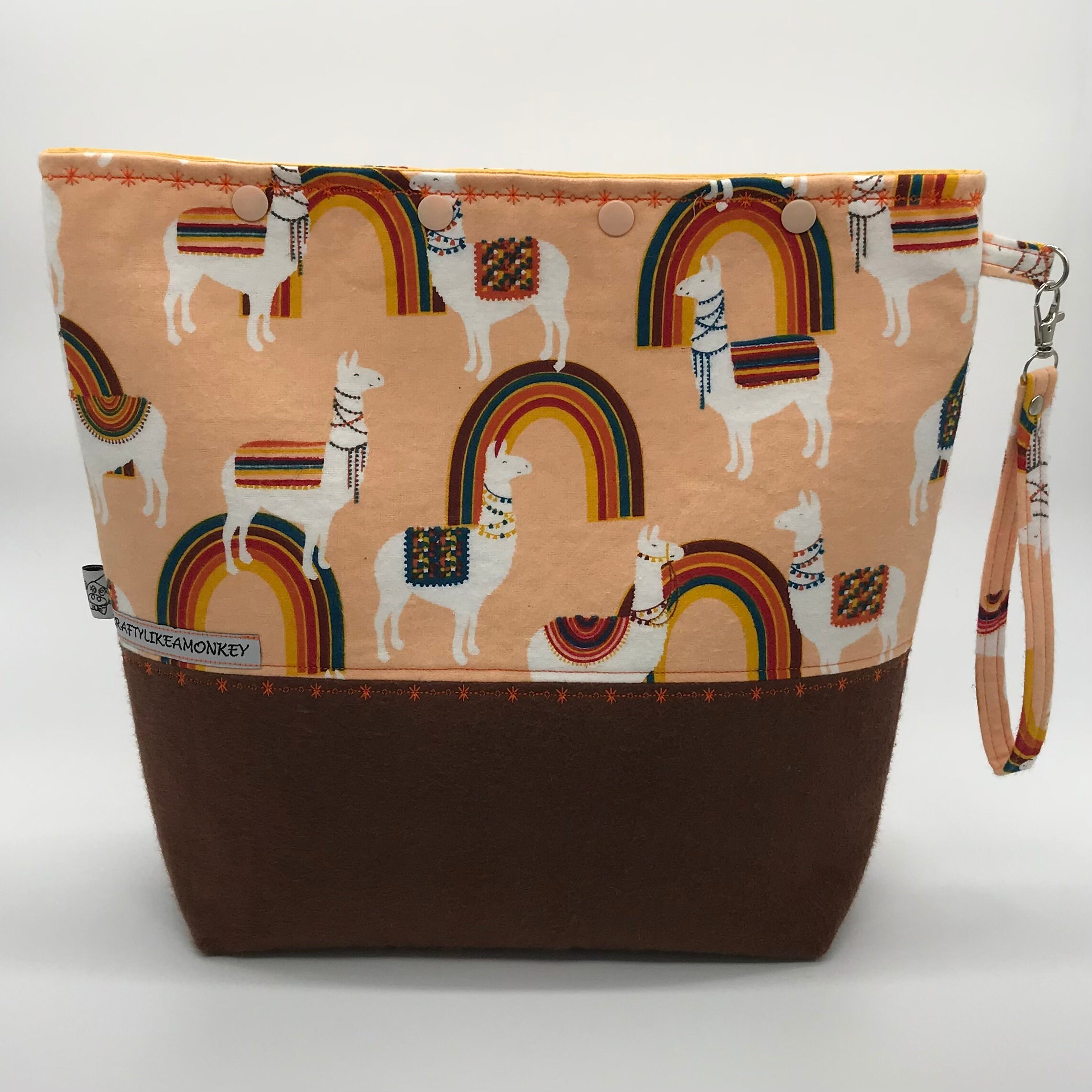 Llama Alpaca print large knitting project snap top pouch with flat bottom ready to ship