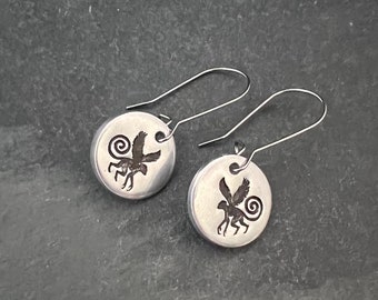 Flying monkeys hand stamped earrings