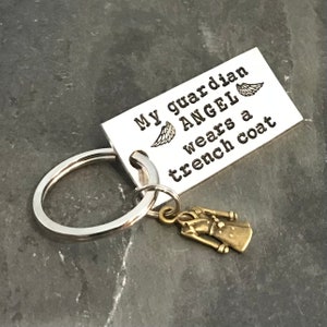 Supernatural inspired keychain, &quot;My guardian angel wears a trench coat&quot;