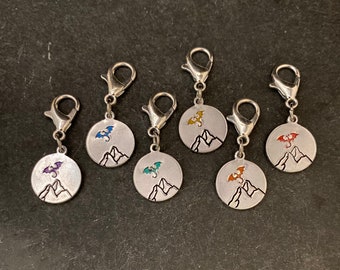 Hand stamped rainbow dragon stitch marker set