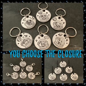 Hand stamped jungle animal astronaut stitch marker set