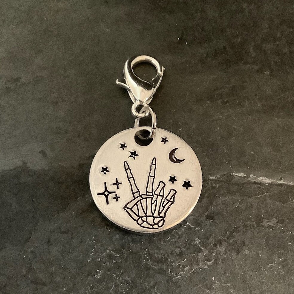 Hand Stamped Skeleton Peace Sign Under the Moon Stitch Marker - Etsy