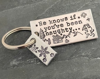 Hand stamped Krampus keychain with choice of charm