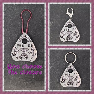 Ouija planchette jumping spider llama hand stamped knitting stitch marker