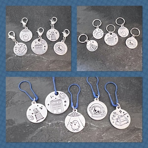 Hand stamped Doc Who inspired stitch marker set
